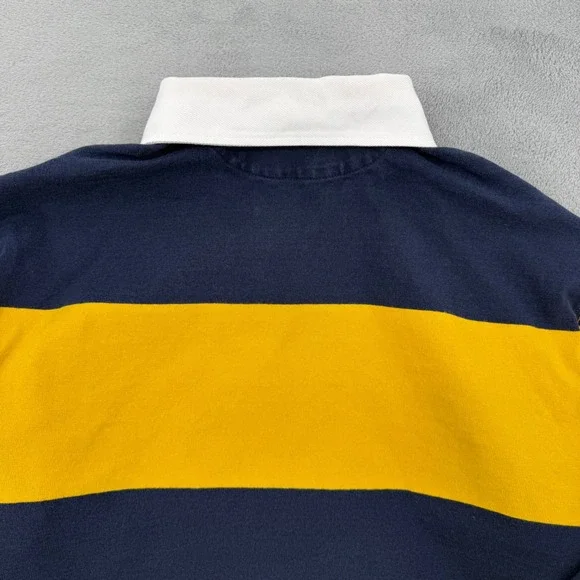 Vintage Polo Ralph Lauren Custom Fit Rugby Shirt Navy Yellow Striped Mens XL - Picture 9 of 15
